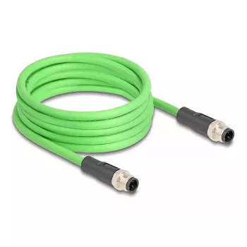 DeLOCK 80417 Βιομηχανικό καλώδιο M12 D-coded 4-polig βύσμα αρσενικό σε βύσμα αρσενικό, PUR (TPU), 2 m, Πράσινο