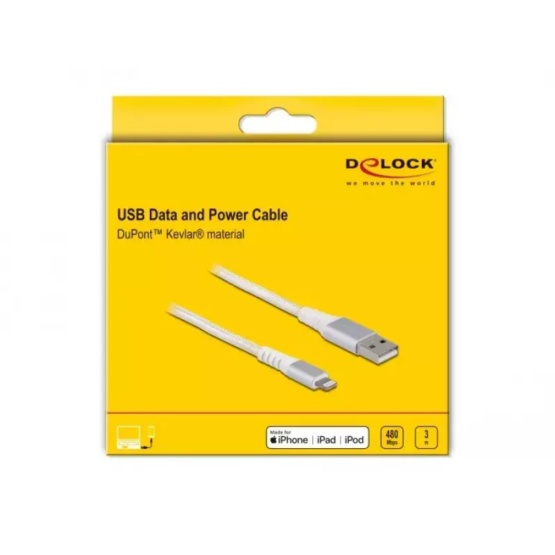 Καλώδιο δεδομένων και φόρτισης USB DeLOCK για iPhone iPad iPod 3 m Lightning
