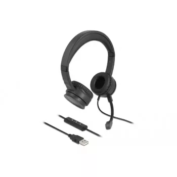 Headset DeLOCK USB στερεοφωνικό headset με τηλεχειριστήριο καλωδίου