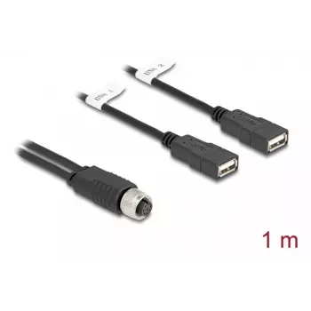 DeLOCK Καλώδιο αισθητήρα/ενεργοποιητή 1 m M12 2 x USB Type-A μαύρο 60290