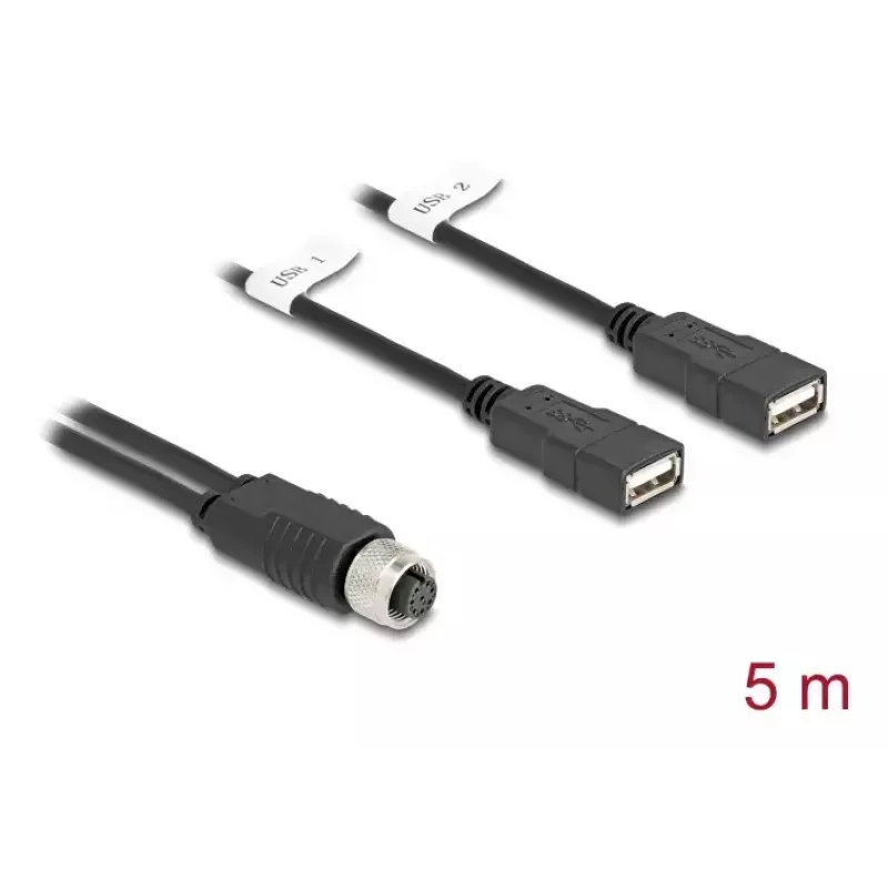 Καλώδιο αισθητήρα/ενεργοποιητή DeLOCK 5 m M12 2 x USB Type-A μαύρο 60652