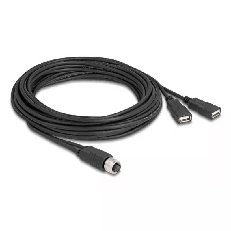 Καλώδιο αισθητήρα/ενεργοποιητή DeLOCK 5 m M12 2 x USB Type-A μαύρο 60652