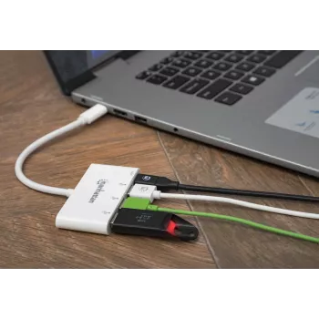 Manhattan USB-C Dock/Hub, θύρες (x4): USB-A (x3) και USB-C, 5 Gbit/s (USB 3.2 Gen1 γνωστό και ως USB 3.0), με Power Delivery (60W) στη θύρα USB-C (Σημείωση: Απαιτείται επιπλέον τροφοδοτικό USB-C και καλώδιο USB-C), καθολικό για όλες τις συσκευές, SuperSpeed USB, 3 χρόνια εγγύηση