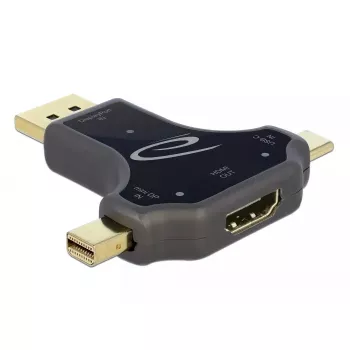 DeLOCK 64060 3-in-1 Αντάπτορας οθόνης, είσοδος USB-C / DisplayPort / mini DisplayPort σε έξοδο HDMI, 4K 60 Hz, μαύρο