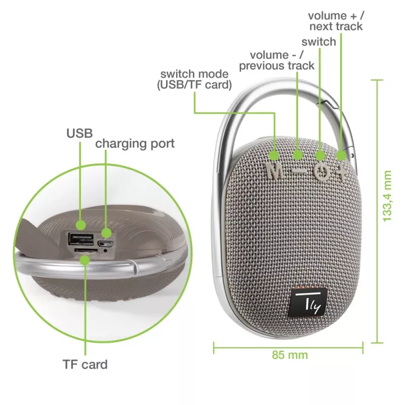 Techly ICASBL321GR φορητό ηχείο πάρτι μονοφωνικό φορητό ηχείο γκρι 5 W