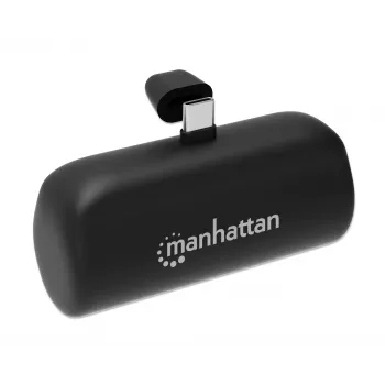Manhattan powerbank με ενσωματωμένο αρσενικό USB-C, 5000 mAh, έως 20 W ισχύς εξόδου, kickstand για χρήση ως βάση φόρτισης κινητού, μαύρο, ένα χρόνο εγγύηση