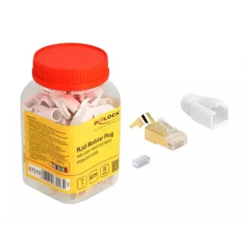 DeLOCK καλώδιο δικτύου RJ45 Modular βύσμα αρσενικό συσκευασία 25 τεμ. Κατ.7 Gold λευκό