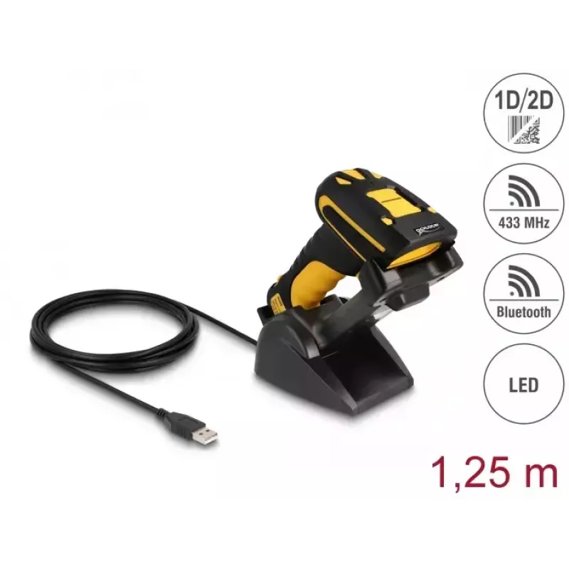 Φορητός σαρωτής barcode DeLOCK 90586 1D 2D ασύρματος Bluetooth επαγωγικός σταθμός φόρτισης