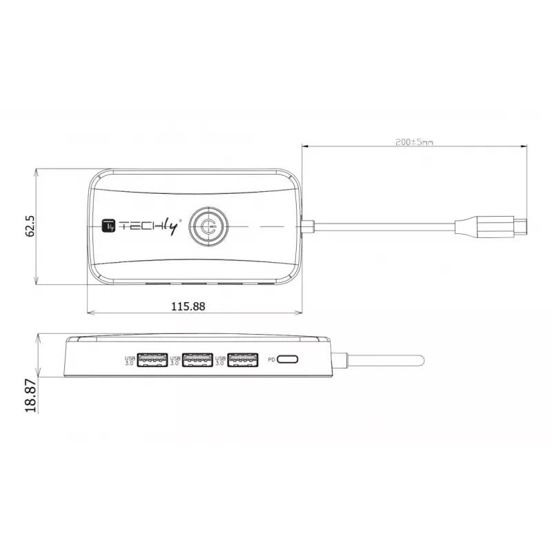 Techly IDATA USBC-HUB5WL AV-Extender Πομπός & δέκτης AV μαύρο