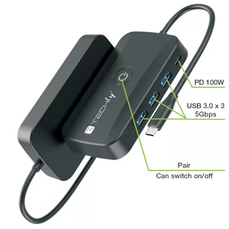 Techly IDATA USBC-HUB5WL AV-Extender Πομπός & δέκτης AV μαύρο