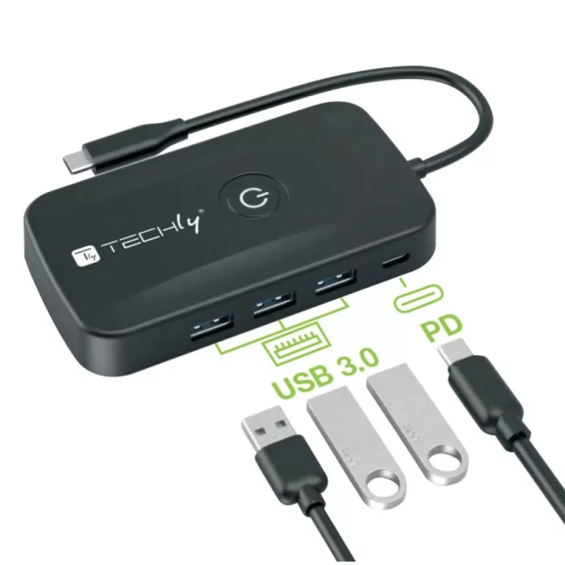 Techly IDATA USBC-HUB5WL AV-Extender Πομπός & δέκτης AV μαύρο
