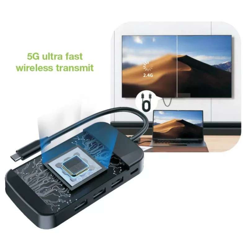 Techly IDATA USBC-HUB5WL AV-Extender Πομπός & δέκτης AV μαύρο