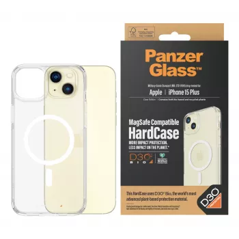 Προστατευτική θήκη HardCase MagSafe θήκη κινητού PanzerGlass για iPhone 15 Plus — διαφανές ανακυκλωμένο πλαστικό, κατάλληλο για οθόνη 6,69 ιντσών