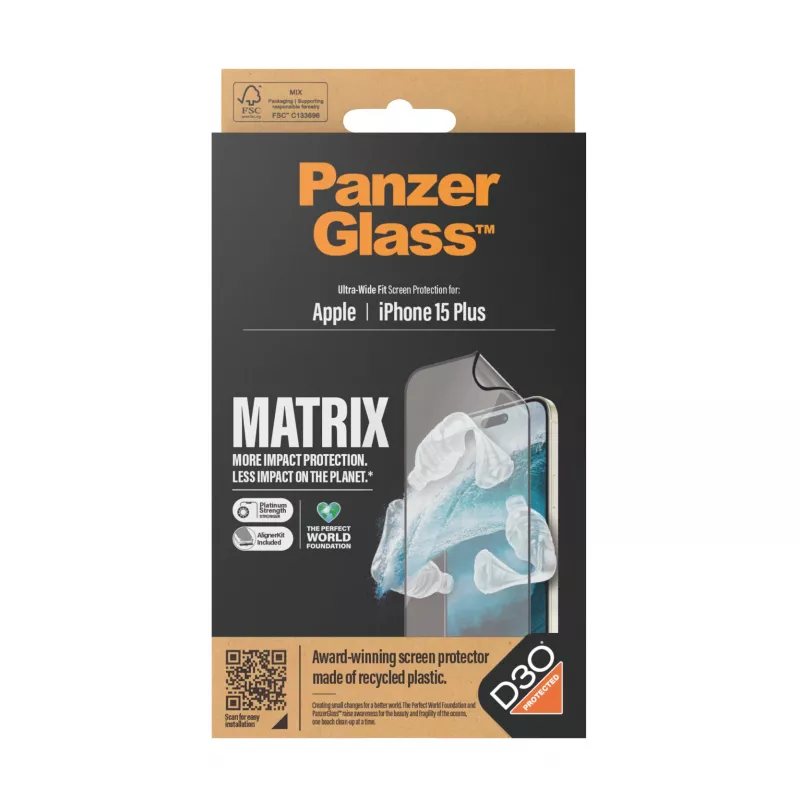 PanzerGlass ® ECO MATRIX μεμβράνη προστασίας οθόνης με D3O® iPhone 15 Plus | Ultra-Wide Fit με AlignerKit