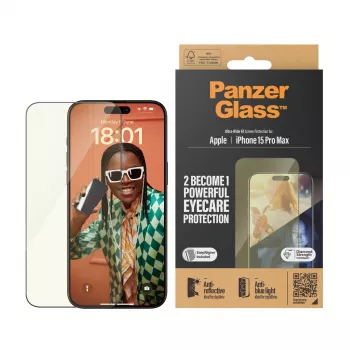 PanzerGlass ® EyeCARE™ προστασία οθόνης iPhone 15 Pro Max | Ultra-Wide Fit με EasyAligner