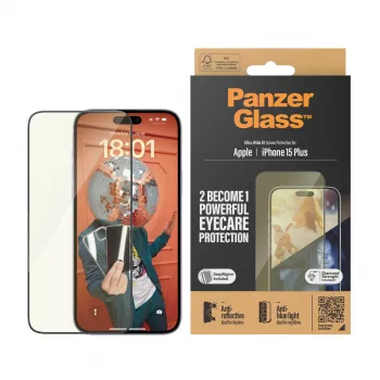 PanzerGlass Eyecare γυαλί προστασίας οθόνης για iPhone 15 Plus — Ultra-Wide Fit, ανθεκτικό στις πτώσεις, ξηρή τοποθέτηση