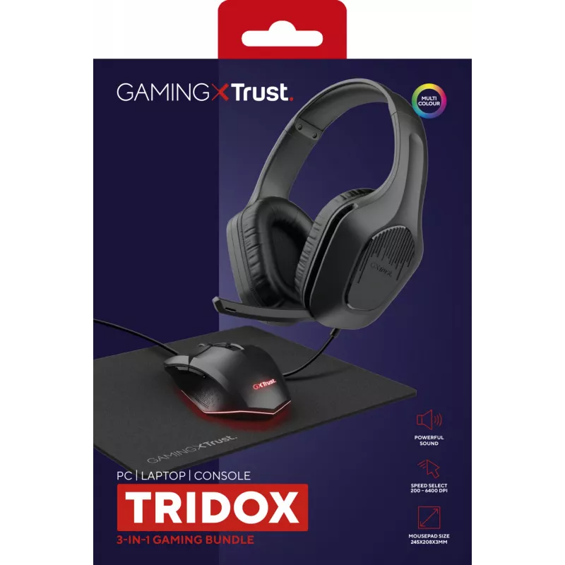 Trust GXT 790 Tridox Σετ gaming 3 σε 1 (Headset, Ποντίκι, Mousepad), Μαύρο