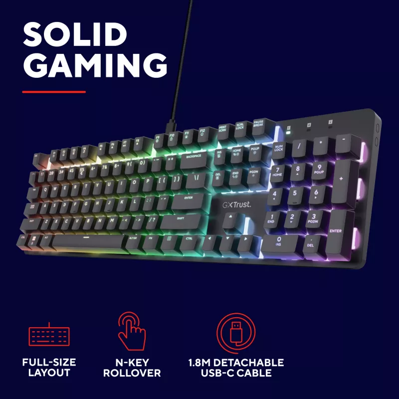 Πληκτρολόγιο Gaming Trust GXT 871 Zora Μηχανικό USB RGB Μαύρο