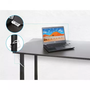 Manhattan Universal Laptop-Kombinationsschloss για Noble Wedge®, Nano και K-Slot, ασφαλές 3-in-1 Anti-Diebstahl-Notebookschloss, επαναρυθμιζόμενος 4-ψήφιος συνδυασμός, 1,8 m, συρματόσχοινο ανθρακούχου χάλυβα ανθεκτικό στην κοπή, διαφανές περίβλημα PVC, Ασημί