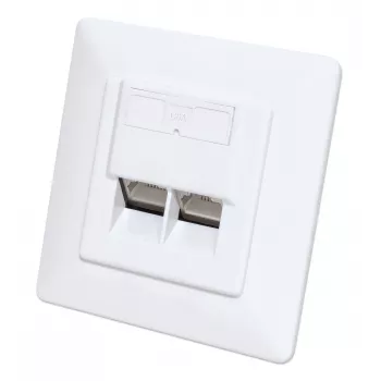 Intellinet 2 Θυρών Cat6a 10G Θωρακισμένη Επίτοιχη Πρίζα RJ45 Χωνευτή με Πλαίσιο, STP, Λευκό Σήματος RAL9003