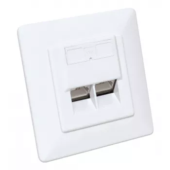 Intellinet 2 Θυρών Cat6a 10G Θωρακισμένη Επίτοιχη Πρίζα RJ45 Χωνευτή με Πλαίσιο, STP, Λευκό Σήματος RAL9003