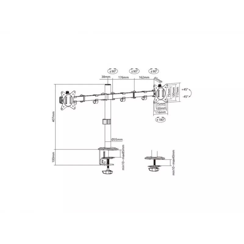 Equip 17 ιντσών-32 ιντσών αρθρωτή βάση διπλής οθόνης για γραφείο