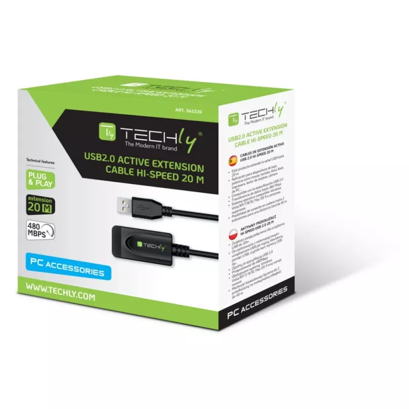 Techly IUSB-REP220TY3 Καλώδιο USB USB 2.0 20 m USB A μαύρο
