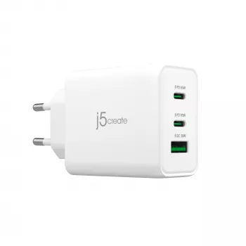 j5create JUP3365E-EN 65W GaN USB-C® 3-Port φορτιστής, εσωτερικού χώρου, AC, λευκό