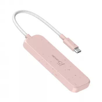 USB-C σε 4-Port USB-A Gen 2 Hub j5create — 10 Gbit/s, USB 3.2, ροζ, ανακυκλωμένο πλαστικό ABS, 100×27×19 mm