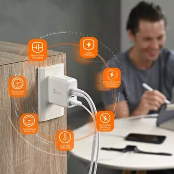 j5 create 70W GaN USB-C Φορτιστής 4 θυρών — εσωτερικού χώρου, τροφοδοσία AC, καθολικά συμβατός, λευκό