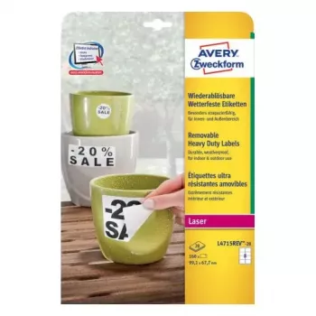 Αυτοκόλλητη ετικέτα Avery L4715REV-20 στρογγυλεμένο ορθογώνιο αφαιρούμενη Λευκή