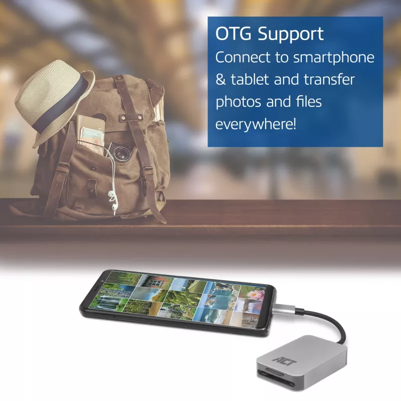 Αναγνώστης καρτών ACT AC7056 USB 3.2 Gen 1 Type-C Γκρι MicroSD SD