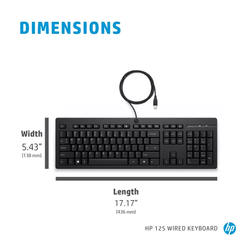 HP 125 Ενσύρματο πληκτρολόγιο Full-Size USB Μεμβράνης QWERTY Μαύρο