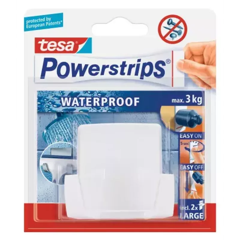 Tesa Powerstrips Waterproof Duo Γάντζος Wave, Λευκό