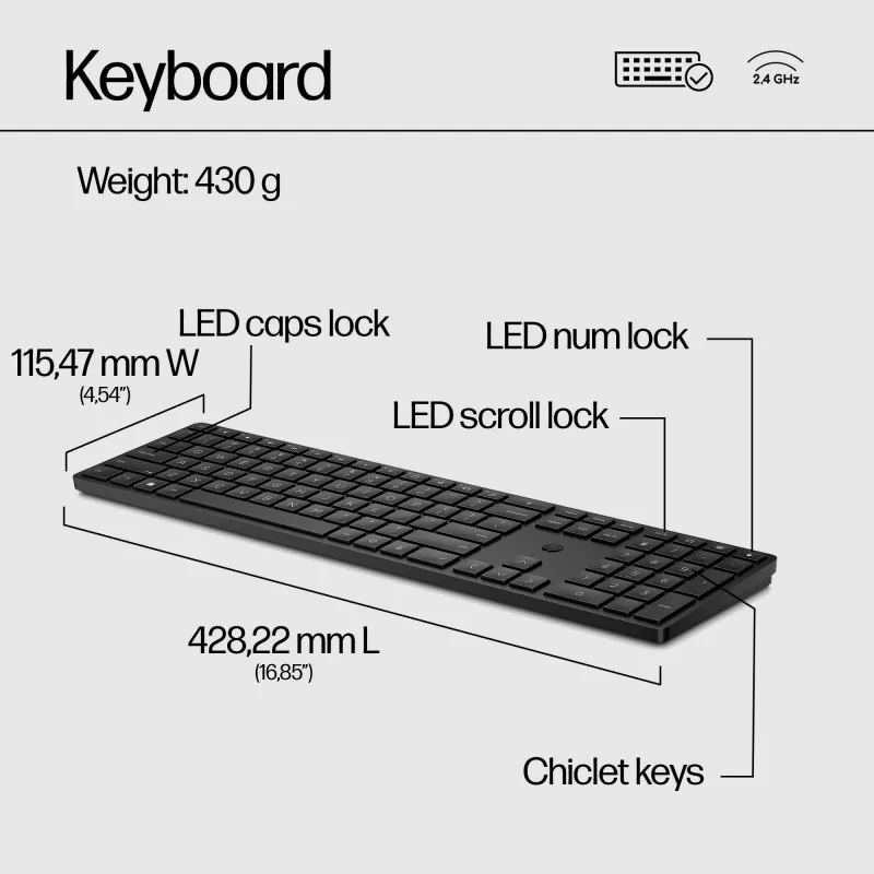 HP 650 Ασύρματο Πληκτρολόγιο και Ποντίκι Combo Full-size Membrane Λευκό