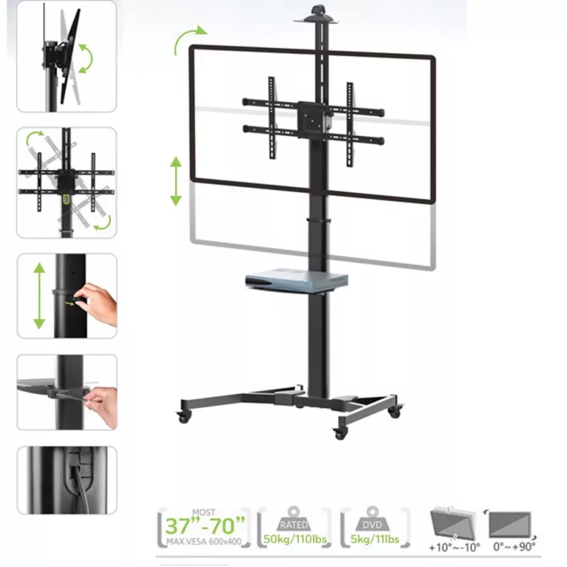 Techly ICA-TR46 Βάση/τρόλεϊ πολυμέσων Μαύρο Επίπεδη οθόνη