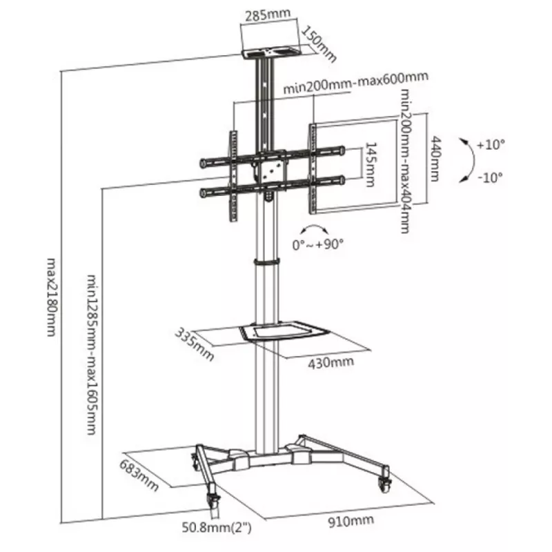 Techly ICA-TR46 Βάση/τρόλεϊ πολυμέσων Μαύρο Επίπεδη οθόνη