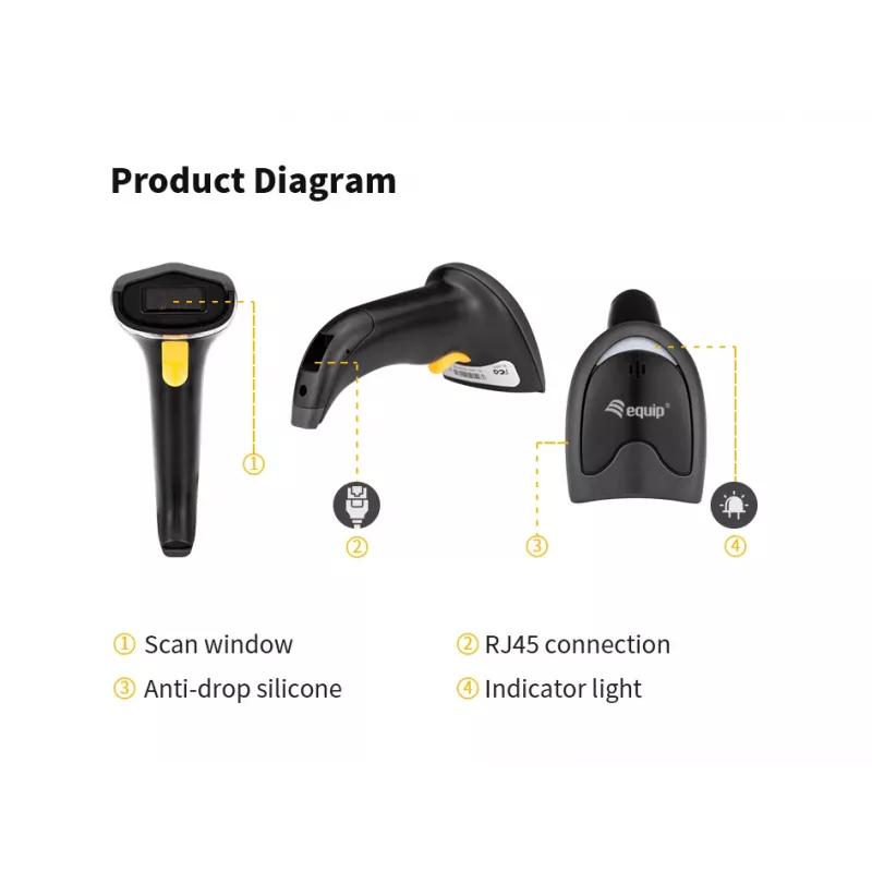 Σαρωτής barcode χειρός Equip 1D Laser USB ενσύρματος μαύρος ABS