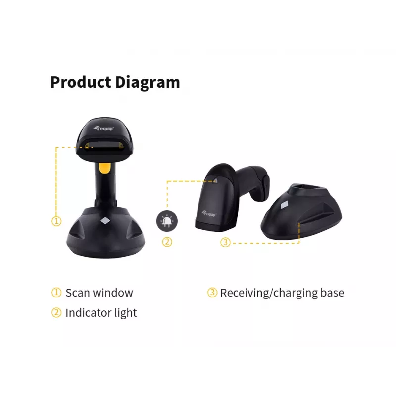 Σαρωτής barcode Equip ασύρματος 1D-Laser, μεγάλης εμβέλειας, με βάση