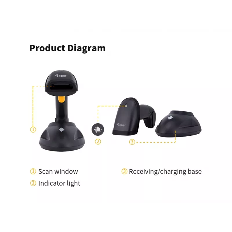 Σαρωτής barcode Equip ασύρματος χειρός 2D με μεγάλη εμβέλεια και βάση