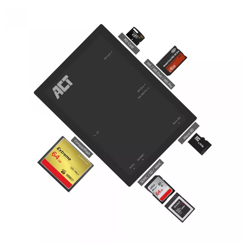 ACT USB 3.0 Καρταναγνώστης AC6370 CF MMC MS Duo MicroSD SDHC Μαύρο