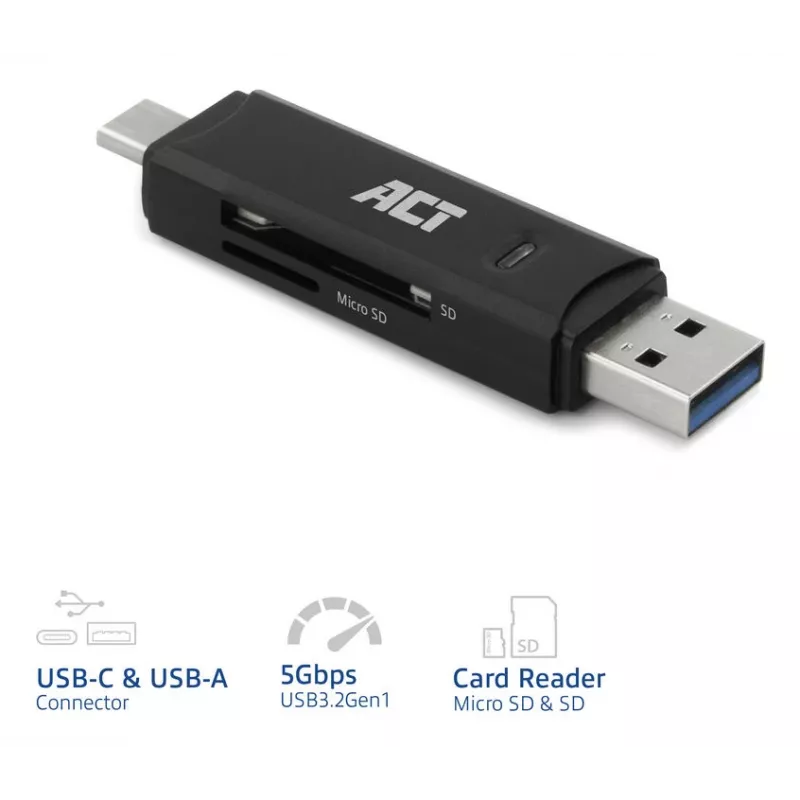 Καρταναγνώστης ACT USB-C/USB-A 3.0 Μαύρο