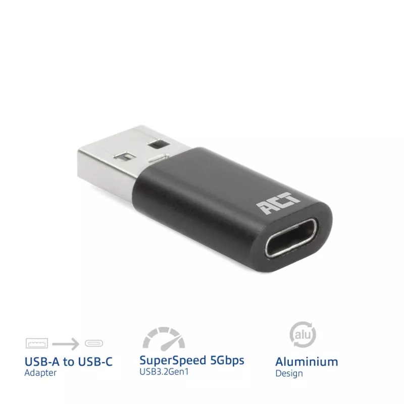 Αντάπτορας USB-A αρσενικό σε USB-C θηλυκό ACT AC7376 μαύρο
