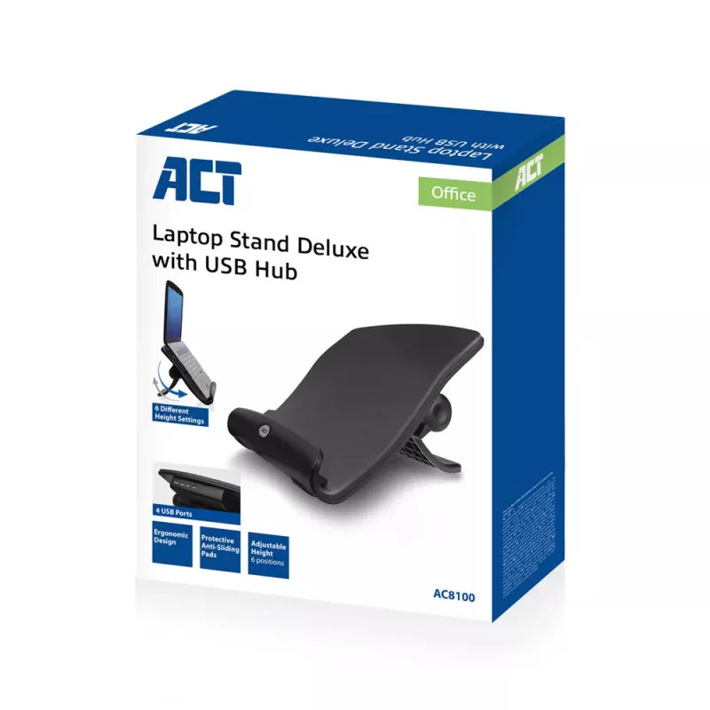 Βάση laptop ACT AC8100 6 θέσεων ρύθμισης ύψους με hub 4 θυρών