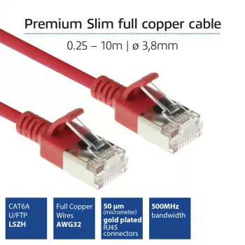 ACT Κόκκινο 1 μέτρο LSZH U/FTP CAT6A Καλώδιο patch Datacenter Slimline προστασία γλωττίδας με βύσματα RJ45