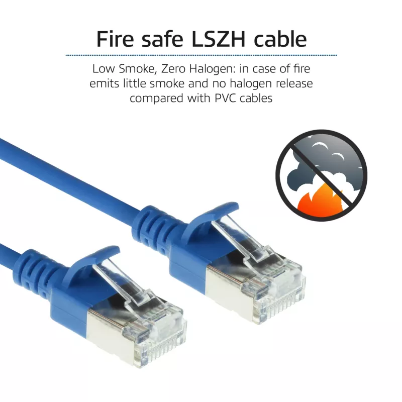 ACT Μπλε 1 μέτρο LSZH U/FTP CAT6A Καλώδιο patch Datacenter Slimline χωρίς γλωττίδα με βύσματα RJ45