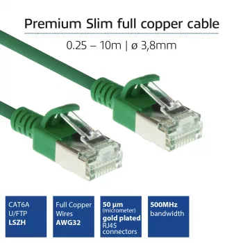 ACT Πράσινο 1 m LSZH U/FTP CAT6A Καλώδιο patch Datacenter Slimline, χωρίς γλωττίδα, με βύσματα RJ45