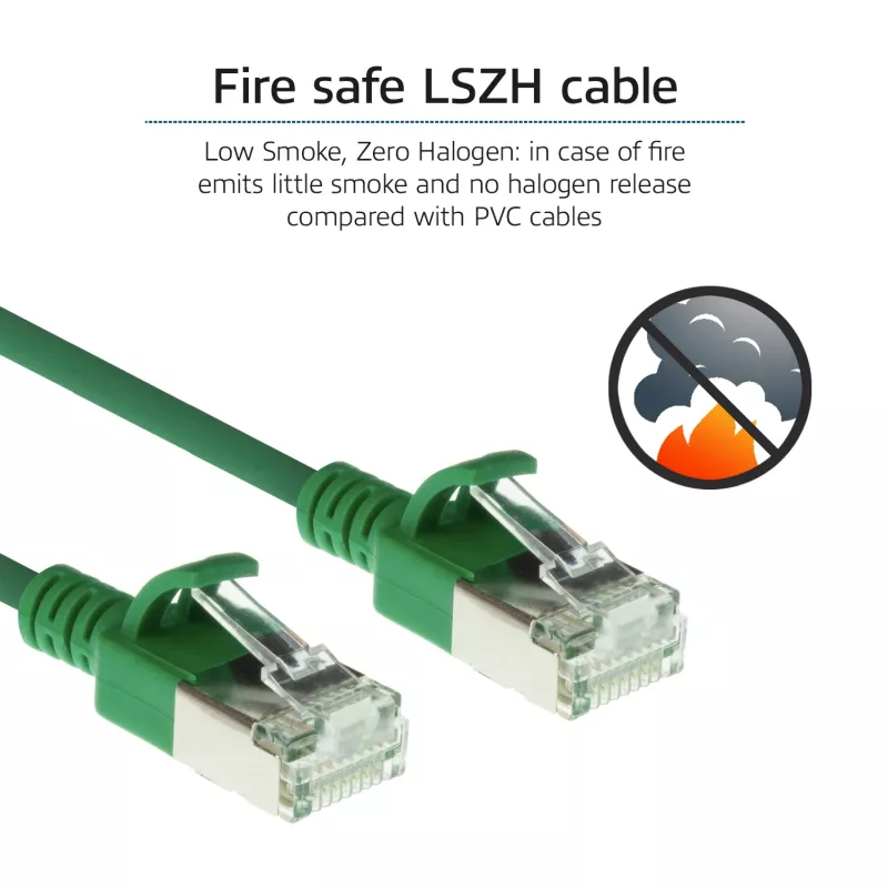 ACT Πράσινο 1 m LSZH U/FTP CAT6A Καλώδιο patch Datacenter Slimline, χωρίς γλωττίδα, με βύσματα RJ45