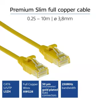 ACT κίτρινο 1 μέτρο LSZH U/UTP CAT6 Datacenter Slimline Patch καλώδιο Nasenfern με βύσματα RJ45