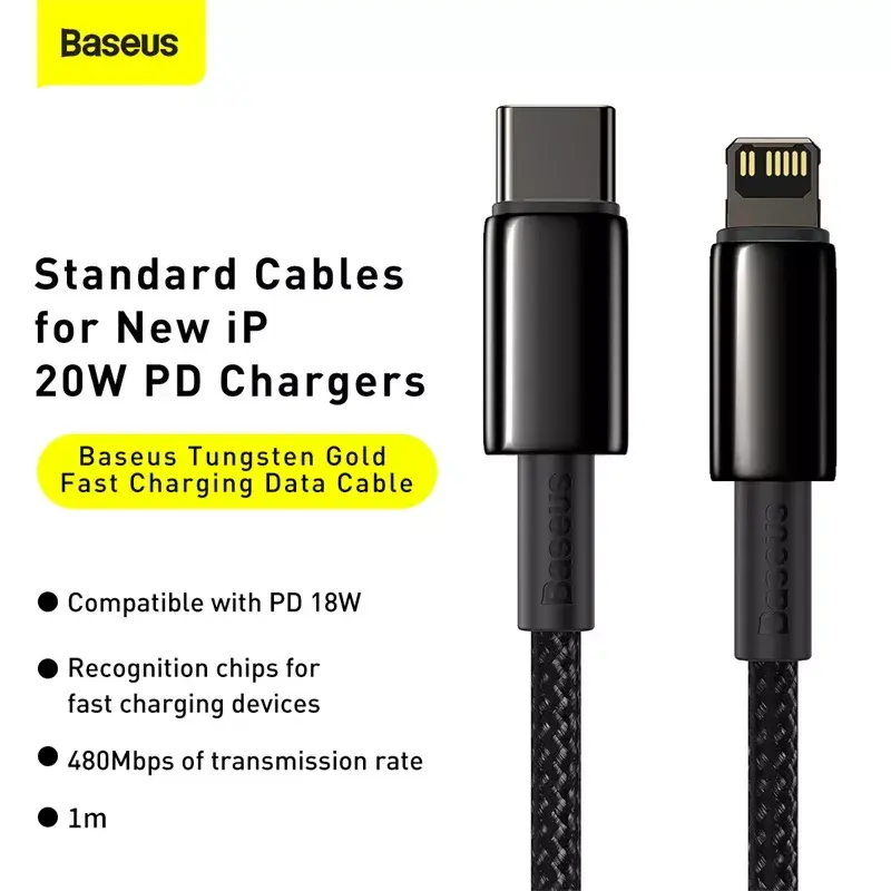 Καλώδιο Baseus Tungsten Gold 1 m μαύρο Lightning σε USB C